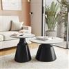 DEGHI Set 2 tavolini tondi 50 e 70 cm in ceramica grigio chiaro e base nero - Mikado