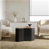 DEGHI Tavolino 70x35h cm con top travertino e base cannettata in legno di mango nero - Soweto