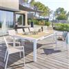 DEGHI Tavolo da giardino allungabile 195/255x120 cm in alluminio bianco e top in legno di acacia - Antonaz