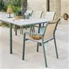 DEGHI Sedia impilabile con braccioli in alluminio verde alloro e textilene beige - Catuja