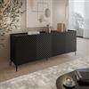DEGHI Madia 200x75h cm nero cannettato obliquo con piedi nero e 4 ante - Emerald
