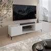DEGHI Mobile porta tv 180x54 h cm bianco cannettato obliquo con 2 ante e piedi nero - Emerald