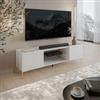 DEGHI Mobile porta tv 180x54 h cm bianco cannettato obliquo con 2 ante e piedi oro - Emerald