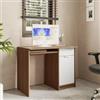 DEGHI Scrivania 100x50 cm in legno bianco e rovere con 1 anta e 1 cassetto - Aubin