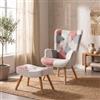 DEGHI Poltrona scandinava in tessuto patchwork multicolor rosa con poggiapiedi - Copenaghen