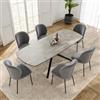 DEGHI Tavolo allungabile 180-220x90 cm top vetro effetto marmo con gambe in metallo nero - Helman