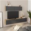 DEGHI Parete attrezzata 180 cm 2 pensili effetto rovere con 5 ante antracite - Betka