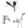 PAINI Set miscelatori lavabo a muro con piastra e bidet con esterno doccia orientabile cromato - Parallel di Paini