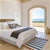 DEGHI Tappeto 60x90 cm in cotone blu e bianco a strisce con nappine senape