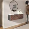 DEGHI Consolle sospesa 120x25 cm antracite e noce effetto parquet con 2 ante e specchio - Betka