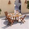 DEGHI Set pranzo tavolo 120/170x120 cm e 4 sedie pieghevoli in legno teak - Louis