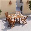 DEGHI Set pranzo tavolo 120/170x120 cm e 4 sedie con braccioli in legno teak - Louis