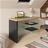DEGHI Scrivania 120x50 cm in legno nero e rovere con ripiani e struttura in vetro temperato - City