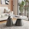 DEGHI Set 2 tavolini tondi 50 e 70 cm in ceramica grigio chiaro effetto marmo e base in metallo grigio - Mikado