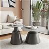 DEGHI Set 2 tavolini tondi 50 e 70 cm in ceramica grigio scuro effetto marmo e base in metallo grigio - Mikado