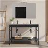 DEGHI Mobile bagno a terra 120 cm nero opaco con doppio lavabo integrato e specchio - Axis
