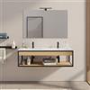 DEGHI Mobile bagno sospeso 120 cm nero e rovere con doppio lavabo integrato e specchio - Axis