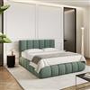 DEGHI Letto matrimoniale 160x190 cm imbottito e rivestito in tessuto verde salvia con contenitore - Degan