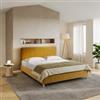 DEGHI Letto matrimoniale 160x190 cm in tessuto senape con gambe in legno - Teilsh