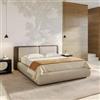 DEGHI Letto matrimoniale 160x190 cm in tessuto crema e similpelle tortora scuro con contenitore - Thyldo