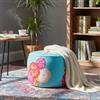 DEGHI Pouf 56 cm in velluto turchese con fantasia floreale - Isadora