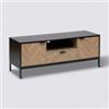 DEGHI Mobile porta tv 120x40 cm nero con 2 ante e 1 cassetto effetto parquet - Blacky