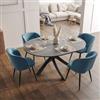 DEGHI Tavolo rotondo allungabile 120-160 cm top in vetro effetto marmo grigio e gambe incrociate - Talamo