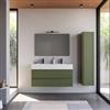 DEGHI Mobile bagno sospeso 120 cm verde nordico cannettato con lavabo doppia vasca integrato e specchio - Gaia