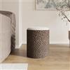 DEGHI Pouf rotondo 38 cm con base in ferro oro martellato e cuscino beige - Rionel