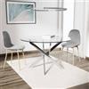 DEGHI Tavolo da pranzo rotondo 120 cm piano in vetro trasparente 10 mm e gambe incrociate cromo - Noel