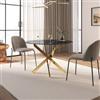DEGHI Tavolo da pranzo rotondo 120 cm piano in vetro effetto marmo nero lucido 10 mm e gambe incrociate oro - Noel