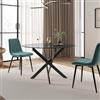 DEGHI Tavolo da pranzo rotondo 120 cm piano in vetro effetto marmo nero lucido 10 mm e gambe incrociate nere - Noel