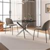 DEGHI Tavolo da pranzo rotondo 120 cm piano in vetro effetto marmo nero lucido 10 mm e gambe incrociate cromo - Noel