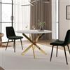 DEGHI Tavolo da pranzo rotondo 120 cm piano in ceramica bianco 12 mm e gambe incrociate oro - Noel