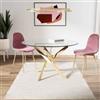 DEGHI Tavolo da pranzo rotondo 100 cm piano in vetro trasparente 10 mm e gambe incrociate oro - Noel