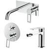 DEGHI Set miscelatore lavabo a muro canna 20 cm con piastra e bidet con incasso doccia con deviatore cromo - Ketra