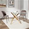DEGHI Tavolo 160x90 cm piano in vetro trasparente 10 mm e gambe incrociate oro - Noel