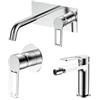 DEGHI Set miscelatore lavabo a muro canna 20 cm con piastra e bidet con incasso doccia cromo - Ketra