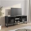DEGHI Mobile porta tv 155x36 cm in acciaio antracite e nero con ante scorrevoli - Sheryl