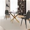 DEGHI Tavolo 160x90 cm piano in vetro effetto marmo nero lucido 10 mm e gambe incrociate oro - Noel