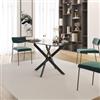 DEGHI Tavolo 160x90 cm piano in vetro effetto marmo nero lucido 10 mm e gambe incrociate nere - Noel