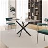DEGHI Tavolo 160x90 cm piano in vetro effetto marmo bianco lucido 10 mm e gambe incrociate nere - Noel