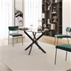 DEGHI Tavolo 150x80 cm piano in vetro effetto marmo nero lucido 10 mm e gambe incrociate nere - Noel