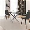 DEGHI Tavolo 150x80 cm piano in vetro effetto marmo nero lucido 10 mm e gambe incrociate cromo - Noel