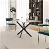 DEGHI Tavolo 150x80 cm piano in vetro effetto marmo bianco lucido 10 mm e gambe incrociate nere - Noel