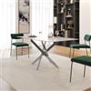 DEGHI Tavolo 150x80 cm piano in vetro effetto marmo bianco lucido 10 mm e gambe incrociate cromo - Noel