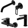 DEGHI Set miscelatore lavabo a muro canna 20 cm e bidet con esterno doccia nero opaco - Ketra