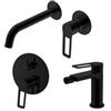 DEGHI Set miscelatore lavabo a muro canna 20 cm e bidet con incasso doccia con deviatore nero opaco - Ketra