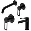DEGHI Set miscelatore lavabo a muro canna 20 cm e bidet con incasso doccia nero opaco - Ketra