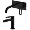 DEGHI Set miscelatore lavabo a muro canna 20 cm con piastra e bidet nero opaco - Ketra